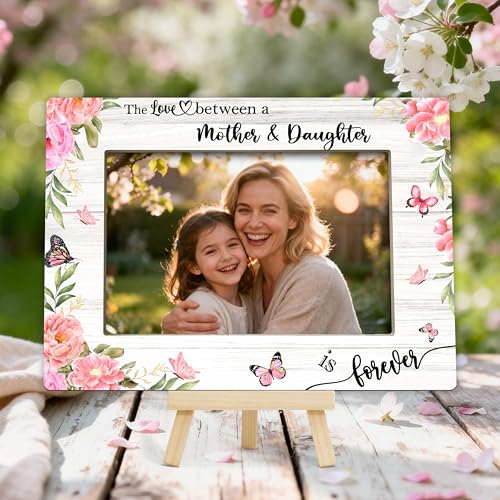 Mom Picture Frame | Mothers Day Photo Frame 4×6, Love Memorial Picture Frames for Mother's Day Birthday Gifts - Pink Flower - color: Pink Flower and Butterfly