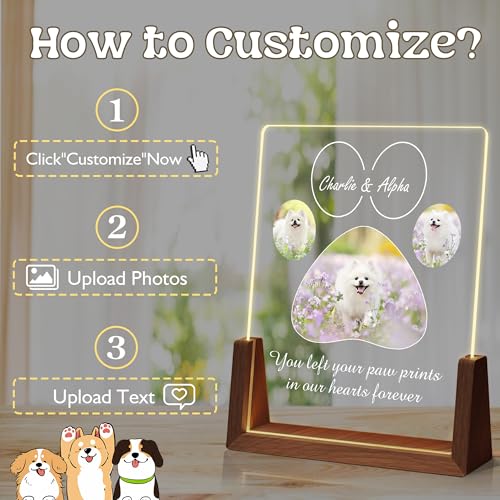 Personalized Dog Memorial Gifts, Custom Acrylic Light Up Picture Frame | Custom Pet Loss Gifts Cat Pet Memorial Gifts with Pictures for Pet Lover, Loss of Dog Sympathy Gifts - color: style-5