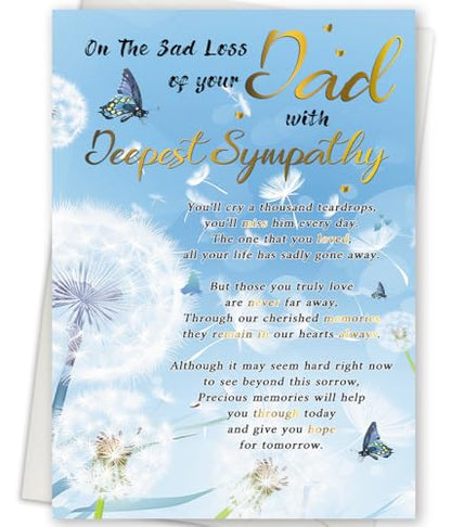 Sympathy Card for Loss of Dad, Heartfelt Condolence Gift | Heartfelt Memorial Poem, Double-Sided 8 x 5.3 Inches, Sympathy Card with Envelope for Grieving Daughters, Sons, Families - style: Card-248