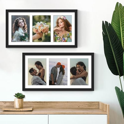 DUENPY 8x16 Collage Picture Frame Displays Three 5x7 inch Photos Black - color: Black, size: 8x16（5x7 opening）