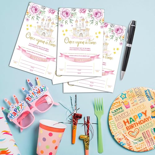 Birthday Invitations - Princess Birthday Invites with Envelopes(25-Count) - Magical Kingdom Castle Fill-in Party Invite Cards for Girls Kids Party Supplies Favors Decorations - A10 - style: Princess Magical Kingdom Castle
