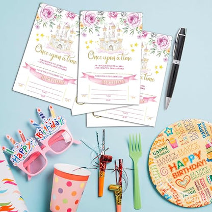 Birthday Invitations - Princess Birthday Invites with Envelopes(25-Count) - Magical Kingdom Castle Fill-in Party Invite Cards for Girls Kids Party Supplies Favors Decorations - A10 - style: Princess Magical Kingdom Castle