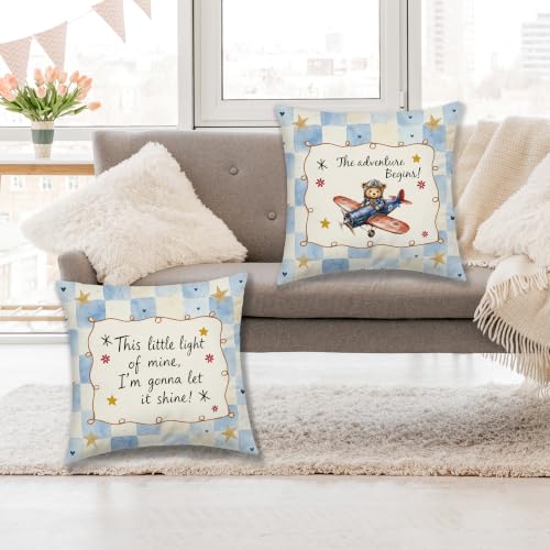 Dibor Inspirational Bear Airplane Nursery Throw Pillow Cover 18x18 Set of 2 - color: Mine