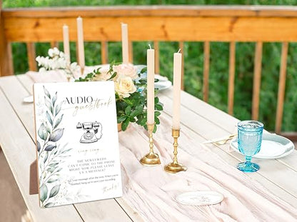 Greenery Wooden Wedding Sign, Audio Guestbook Sign, Floral Bridal Shower with Stand, Wedding Table for Reception, Engagement, Anniversary Event and Bachelorette Party Night, 17 - color: Audio Guestbook Sign-17