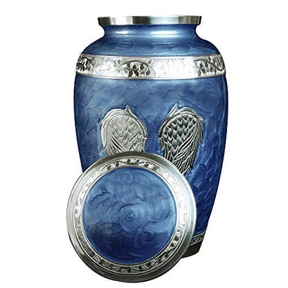 Blue Angel Wings Funeral Cremation Urn with Matching Keepaske, Bag and Personalization (Royal Blue, Large) - color: Royal Blue, size: Large