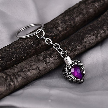 Stainless Steel Memorial Keepsake for Ashes Purple Stone Cremation Jewelry Urn Keychain - color: Purple