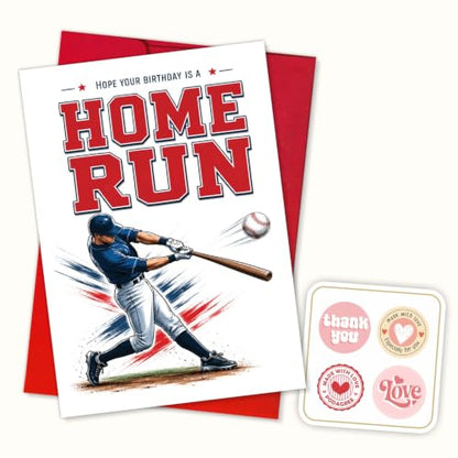 Home Run Baseball Birthday Card, Batter Swing Ball Greeting Gift | Baseball Birthday Card For Baseball Player, Baseball Fan, Sports Lover, Home Run Birthday Gift Card, Baseball Greeting Cards - color: sport2