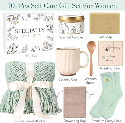 Get Well Soon Gifts Baskets for Women, Mothers Day Birthday Gifts Self Care Package Inspirational Thinking of You Feel Better Encouragement Gift for Her Sister Girlfriend Best Friend Grandma Coworker - color: Deep Sage
