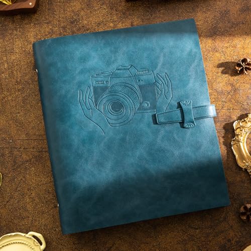 Leather Photo Album for 4x6 Pictures Photo Book With 30 Writing Paper for Family Wedding Anniversary Baby Vacation Picture Album (Blue Camera) - color: Blue Camera