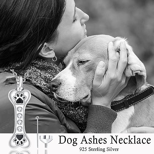 Dreamboat Pet Cremation Urn Necklaces for Dog Cat Ashes 925 Sterling Silver Paw Print Keepsake Pendant Memorial Jewelry Gifts for Women Men - style: 01F-Bone Vial