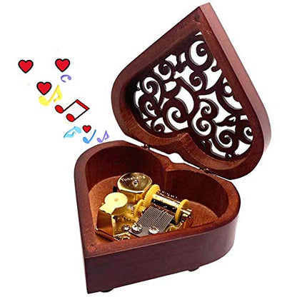 Pursuestar You are My Sunshine Music Box, Heart Shaped Vintage Hollow Out Wood Mechanism Wind Up Musical Box Gifts for Birthday Christmas Mother's Day Valentine's Day - style: You Are My Sunshine