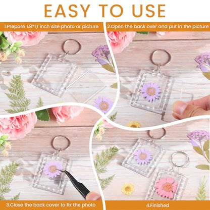 Junkin 150 Pack Acrylic Photo Keychains Clear Personalized Picture Frame Keychain Holder Blank Photo Insert Keyring DIY Favor - style: Rectangle With Lace Edge