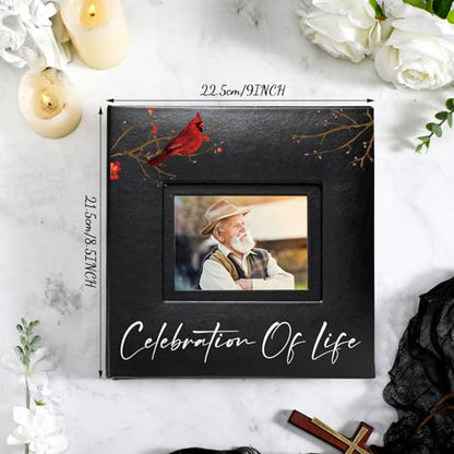 ReliThick Cardinal Funeral Photo Album 4 x 6 Inch 200 Blank Pages Memorial Leather Memory Album Scrapbook for Memorial Service Celebration of Life Decor in Loving Party Supply(Celebration of Life) - style: Celebration of Life