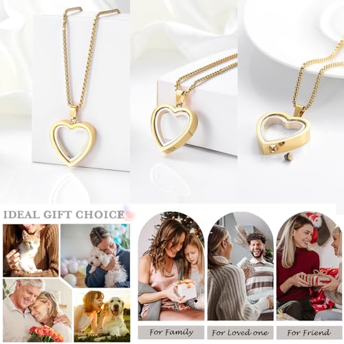 zeqingjw Glass Cremation Jewelry Necklace for Ashes Heart Memorial Lockets for Ashes Stainless Steel Keepsake Urn Ashes Pendants - color: Gold