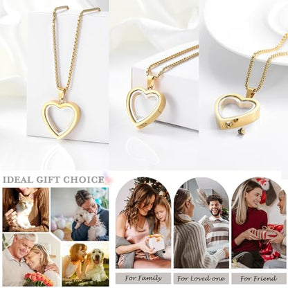 zeqingjw Glass Cremation Jewelry Necklace for Ashes Heart Memorial Lockets for Ashes Stainless Steel Keepsake Urn Ashes Pendants - color: Gold