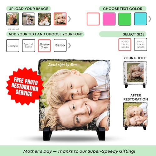 Personalized Photo Rock Slate Frame - Custom Stone Plaque Picture Frame - Mother's Day - Personalized Gift for Mom - Grandma Gift - Mother in Law Gifts - For Wife, New Mom Birthdays, Christmas - color: Mom-Slate