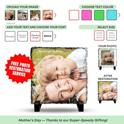 Personalized Photo Rock Slate Frame - Custom Stone Plaque Picture Frame - Mother's Day - Personalized Gift for Mom - Grandma Gift - Mother in Law Gifts - For Wife, New Mom Birthdays, Christmas - color: Mom-Slate