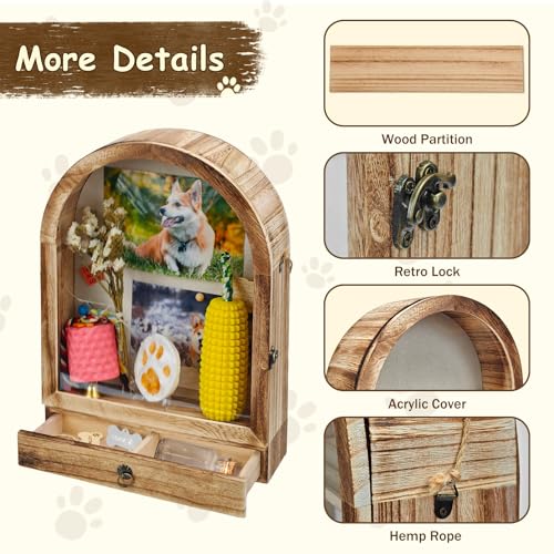 Pet Memorial Shadow Box, Arch Wooden Keepsake Display | 3 Layer Storage | Photo, Collar & Ashes Display | Wall Mounted or Tabletop | Sympathy Gift | Timeless Tribute