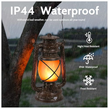 2 Pack Vintage Lantern Flickering Flame Rechargeable LED Retro Camping Lights 4 Modes Remote Control Battery Powered Outdoor Lamp Hanging Lanterns