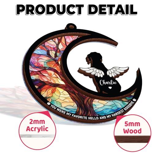 Personalized Angel Dog Memorial Suncatcher, Engraved Pet Memorial Ornament, Pet Sympathy Keychain, Loss of Animal Sympathy Card, Rainbow Bridge Dog Loss Gift, Bereavement Suncatcher Hanging - color: 00. Custom