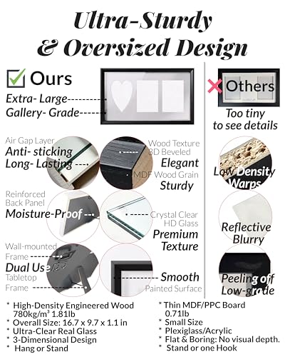 Pet Paw Print Keepsake Kit - Large High-Density MDF Wood Memorial Frame with Pet-Safe Clay & Clean-Touch Ink Pad - 3 Mats & 80+ DIY Decorations - Dog/Cat Growth Record & Pet Loss Gift, Black