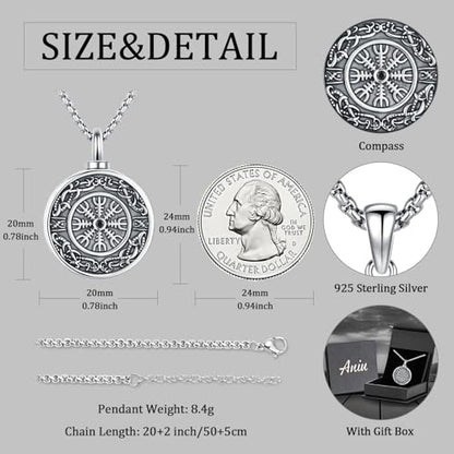 Aniu S925 Sterling Silver Urn Necklace Cremation Jewelry for Ashes - color: Compass - B