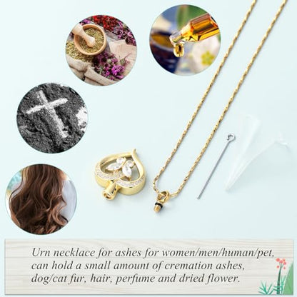 Imrsanl Butterfly Heart Pendant Cremation Urn Necklace for Women - color: Gold-White