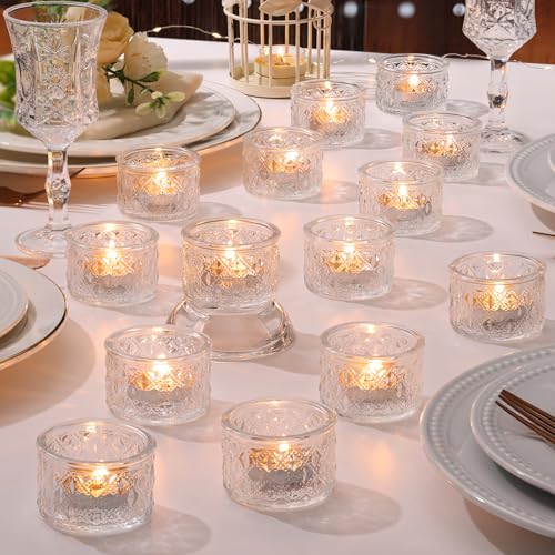24 Pack Clear Tealight Candle Holders, Glass Votive Candle Holders Bulk - color: Clear