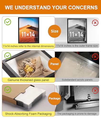 11x14 Shadow Box Frame with Ultra-Clear Glass & Soft Linen Back | With Push Pins and Stand, Deep 1.5" Black Shadow Box Display Case – Display on Tabletop or Wall for Photo, Wedding, Keepsake - color: Black+high Definition Panel + Shatter-proof Packaging,