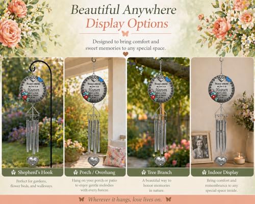 Memorial Wind Chime for Loss of Mom – Sympathy Gift for Loss of Mother, Bereavement Wind Chimes with “Because Someone We Love is in Heaven” Poem, Indoor Outdoor Remembrance Gift, 21 Inch