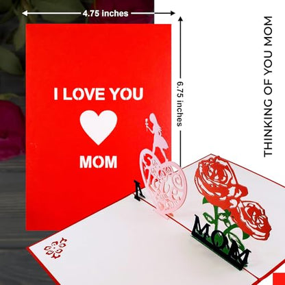 iGifts And Cards I Love You Mom Mother's Day 3D Pop-Up Card 4.75x6.75 | Floral Heart, Thank You, Birthday, New Mum, World's Best Mom, Inspirational, Mother Figure, Daughter, Keepsake Memento - color: I Love Mom