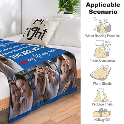 Personalized Blanket for Mom Gift on Mother's Day Birthday, Custom Throws with Picture Text Name, Photo Blankets, Made in USA - color: Design 12