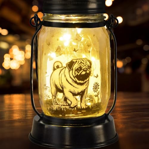 kyoryuger Pug Gifts for Women/Men Pug Solar Lanterns Dog Mom Birthday Dog Lovers Lantern Pet Loss Pet Memorial Lights Solar Garden Decoration for Yard, Patio,Backyard,Porch Torches - color: Pug