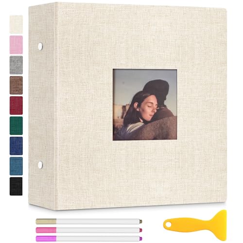 Zesthouse 18 In Photo Album Self Adhesive with Picture Display Window, 3-Ring Scrapbook Albums 60 Pages Holds 10x12 8x10 5x7 4x6 Photos, DIY Photo Book Ideal Gift for Family Wedding Baby - color: Beige, size: 13.2"x12.8"/White 60 Pages