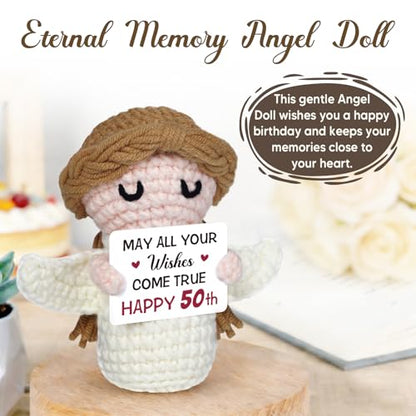 50th Birthday Gifts for Women Men, 1976 50th Birthday Decorations, Funny 50 Years Old Gifts for Family Friends Colleagues - Handmade Positive Angel Crochet Doll - style: 50th Birthday Gifts
