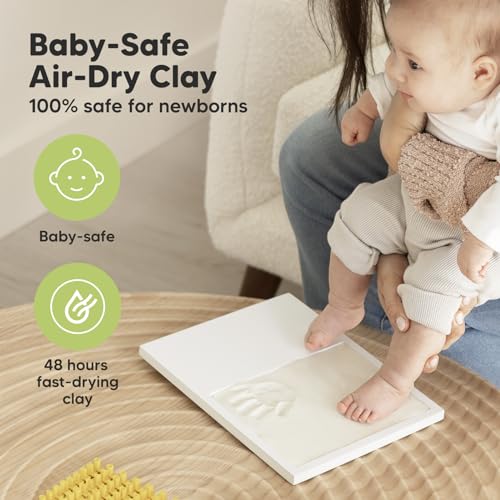 Baby Hand and Footprint Kit Quick Dry Clay Baby Footprints (Alpine White) | Pets Paw Kit, Newborn Keepsake Picture Frame for Boys, Girls, Personalized New Mom Gifts for Shower & Registry, Grandparents - color: Alpine White