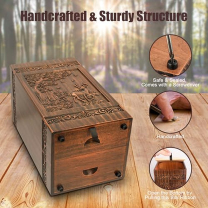 Wooden Urn for Ashes Adult Male Female, Cremation Urns for Human Ashes Adult Men Women, Decorative Burial Funeral Memorial Deer Urn Box Holds 250 Cubic Inches