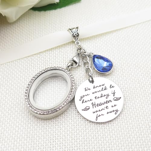 IDLAN Wedding Bouquet Locket Charm Rhinestone Photo Frame Memorial Bridal Bouquet Charm Memorial Photo Keepsake Something blue