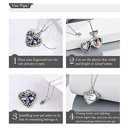 WINNICACA Cremation Jewelry for Ashes Locket Ashes Necklace Urn Necklace for Women Sterling Silver Cremation Necklace for Ashes Fine Keepsake Picture Necklace Memorial Jewelry - style: A01-Rose Urn Locket Necklace(Blue Crystal)