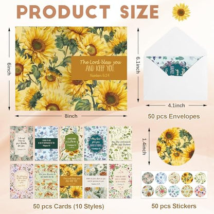 Affrolling 50 Pcs Christian Thank You Cards Bulk with Envelopes Stickers - style: Vintage Flower