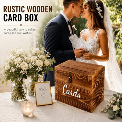 Rustic Wooden Card Box with Lock（ 10×10×6 in:Wedding,Shower Anniversary etc