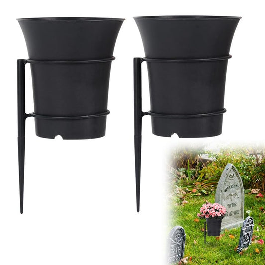 Large Metal Cemetery Vases Flower Holder with Spikes Memorial vases for Grave Vase Decorations for Cemetery Vase Flower Holder for Memorial Grave Lawn Yard Funeral Decor with Freely DIY, 5.4''Diameter - style: 2pcs-DIY + X Large