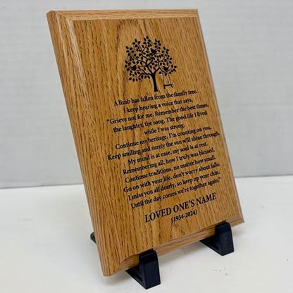 Personalized “A Limb Has Fallen” Sympathy Gift Memorial Plaque – Remembrance Gift for Loss of Loved One – Customizable Bereavement Gift – In Loving Memory Keepsake (Oak finish, 5x7 inch) - size: 5x7 inch