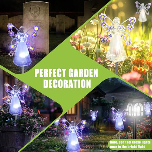 Flumy Angel Solar Lights Outdoor, 2 Packs Purple Solar Powered Garden Stake Lights for Cemetery Grave Decoration, Memorial Gifts for Yard Garden Outside Eternal Lawn Lamp Sympathy Gift