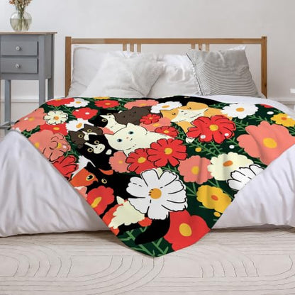 Flowers Fleece Throw Blanket, Cute Cat Flannel Blankets for Couch 50"×60" - color: Cute Cat
