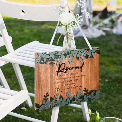 Wedding Memorial Sign 3D Raised Letters Layered Wood Sign with Ribbon Reserved Signs Blue Floral Flower in Loving Memory of Love Ones Parents Celebrating Ceremony Memories Seat Sign Heaven - style: 3D Layered Seat Sign