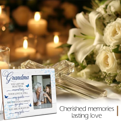 Grandma Memorial Bereavement Butterfly Wooden Picture Frame Gifts for Loss of Grandma, Always By My Side Sympathy Gifts for Loss of Grandmother, Fits 4x6 Photo Frame - color: Blue-grandma