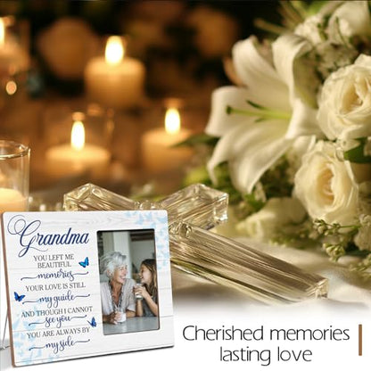 Grandma Memorial Bereavement Butterfly Wooden Picture Frame Gifts for Loss of Grandma, Always By My Side Sympathy Gifts for Loss of Grandmother, Fits 4x6 Photo Frame - color: Blue-grandma