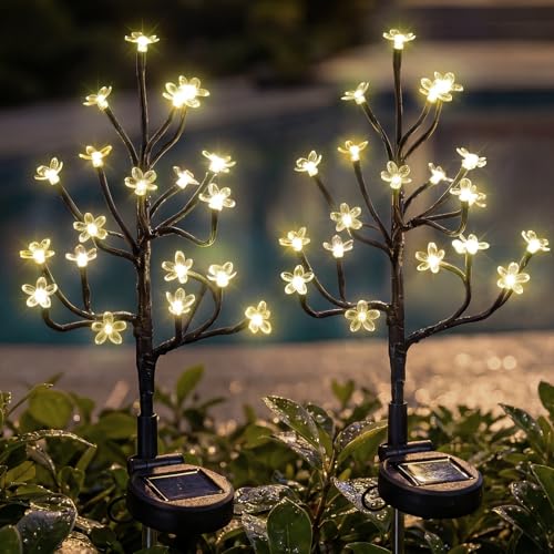 2 Pack Solar Garden Lights Outdoor, Solar Lights Outdoor Flowers - color: Warm White, size: 2 Pack