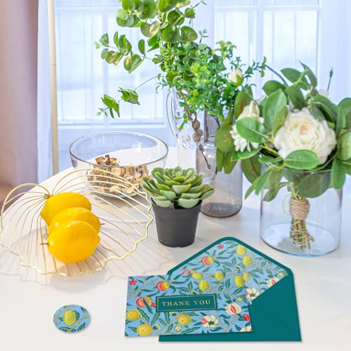 Whaline 24 Pack Lemon Floral Thank You Cards with Envelopes Stickers Blue Green Vintage Flower Greeting Cards Blank Note Card for Birthday Baby Shower Party Invitation Supplies, 4 x 6 Inch - style: Vintage Lemon